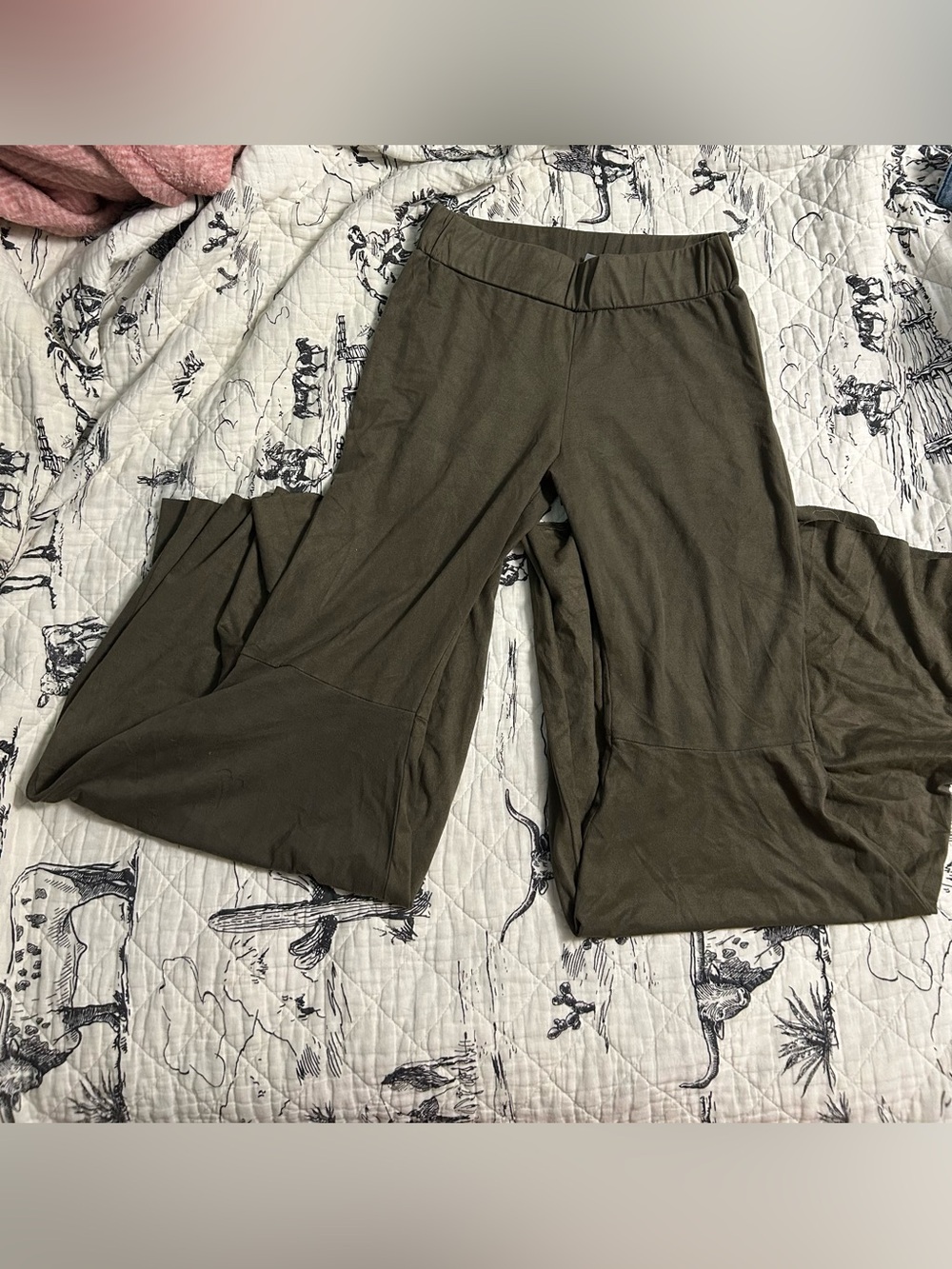 Wide Leg Lounge Pants in Olive Green suede